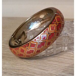 Vintage Gold Tone Colorful Clamper Bangle Bracelet Boho Pop of Color Stackable.
